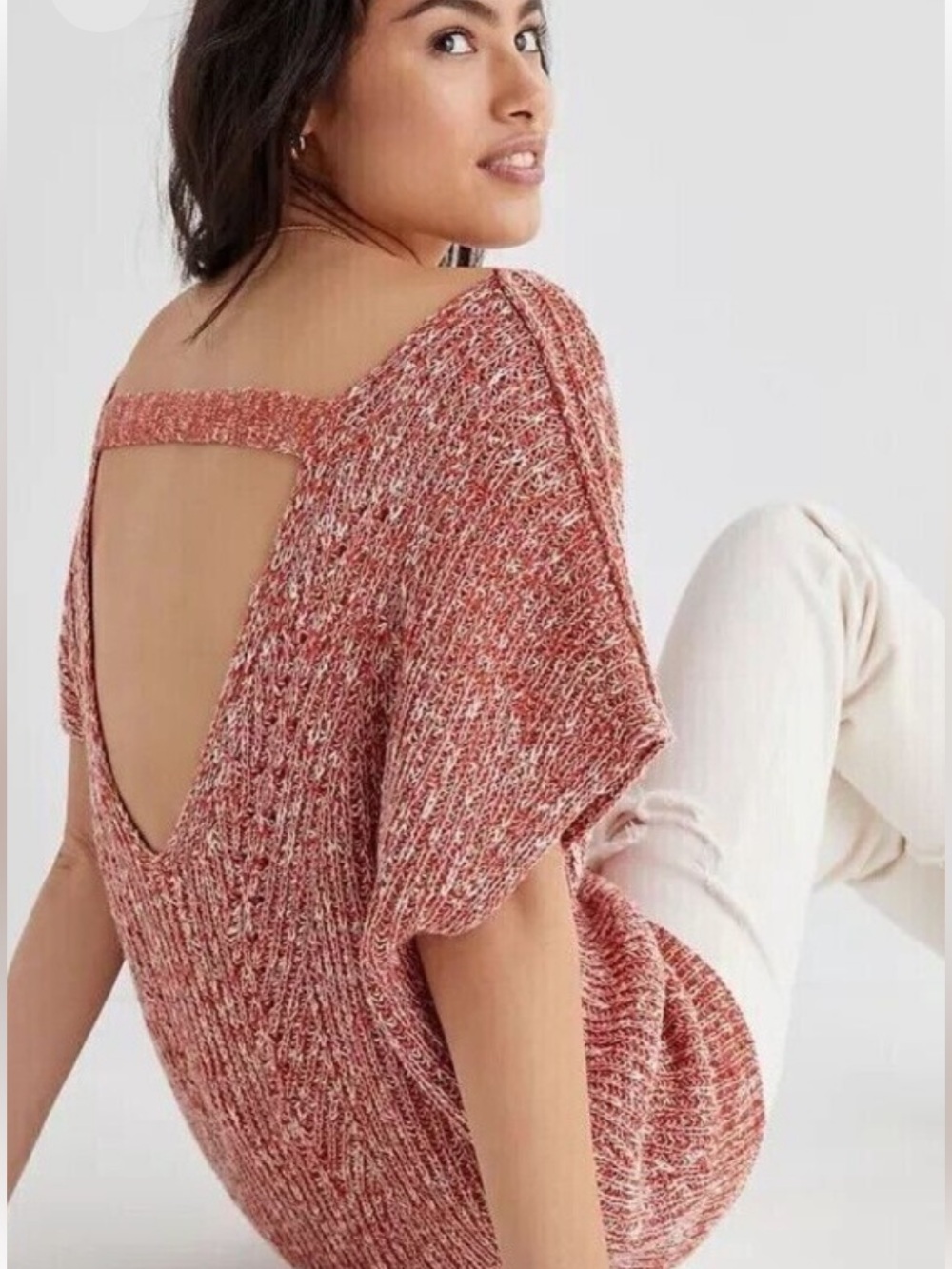 ANTHROPOLOGIE Pilcro Linen Blend Oversized Dolman Tunic Sweater Rust Boho Sz XS
